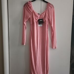 Pink Long Sleeve Maxi Dress